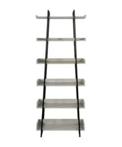 74" 6 Tier Wooden Ladder Storage Bookshelf with Metal Frame Gray/Black - The Urban Port