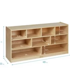 ECR4Kids Building Block Storage Cart - 9-Cubby Birch Cabinet on Casters, 48" H