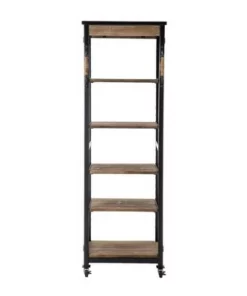 72" Wooden Bookshelf with 5 Cases and Casters Brown - Benzara
