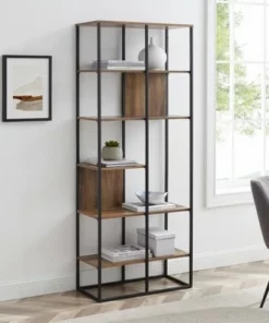 70" Modern Industrial 5 Shelf Bookcase Plant Stand - Saracina Home Gray Wash