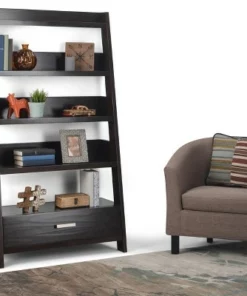 60" Harriet Solid Wood Ladder Shelf Dark Chestnut Brown - WyndenHall