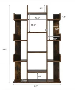 Costway Bookshelf Tree-Shaped Bookcase w/13 Storage Shelf Rustic Industrial Style