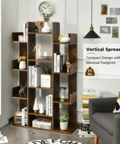 Costway Bookshelf Tree-Shaped Bookcase w/13 Storage Shelf Rustic Industrial Style -Bookshelves Sales Shop unnamed file 2965