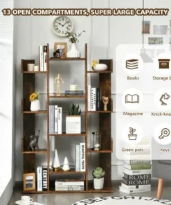 Costway Bookshelf Tree-Shaped Bookcase w/13 Storage Shelf Rustic Industrial Style -Bookshelves Sales Shop unnamed file 2966