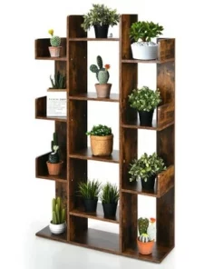 Costway Bookshelf Tree-Shaped Bookcase w/13 Storage Shelf Rustic Industrial Style -Bookshelves Sales Shop unnamed file 2971