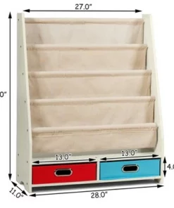 Costway Kids Book Rack Toys Organizer with 4 Sling Bookshelf & 2 Boxes EspressoBeige -Bookshelves Sales Shop unnamed file 2978