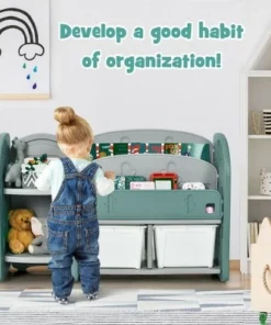 Costway Kids Toy Storage Organizer w/ 2-Tier Bookshelf & Plastic Bins -Bookshelves Sales Shop unnamed file 2985