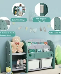 Costway Kids Toy Storage Organizer w/ 2-Tier Bookshelf & Plastic Bins -Bookshelves Sales Shop unnamed file 2987