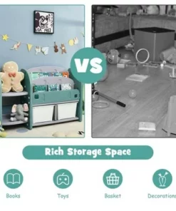 Costway Kids Toy Storage Organizer w/ 2-Tier Bookshelf & Plastic Bins -Bookshelves Sales Shop unnamed file 2990