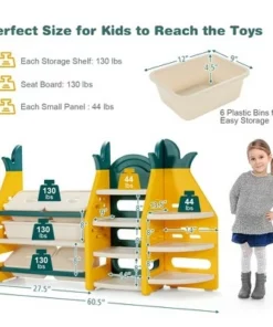 Costway 3-in-1 Kids Toy Storage Organizer Bookshelf Corner Rack w/ Plastic Bins