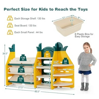 Costway 3-in-1 Kids Toy Storage Organizer Bookshelf Corner Rack w/ Plastic Bins 3 Costway 3-in-1 Kids Toy Storage Organizer Bookshelf Corner Rack w/ Plastic Bins