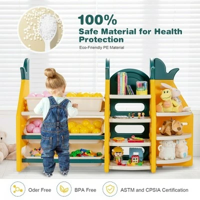 Costway 3-in-1 Kids Toy Storage Organizer Bookshelf Corner Rack w/ Plastic Bins 6 Costway 3-in-1 Kids Toy Storage Organizer Bookshelf Corner Rack w/ Plastic Bins - Image 4