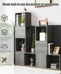 Costway Bookshelf Free Combination Bookcase Storage Organizer Display Shelf Gray -Bookshelves Sales Shop unnamed file 3007