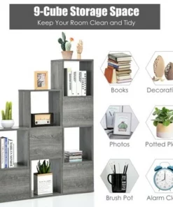 Costway Bookshelf Free Combination Bookcase Storage Organizer Display Shelf Gray -Bookshelves Sales Shop unnamed file 3009