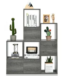 Costway Bookshelf Free Combination Bookcase Storage Organizer Display Shelf Gray -Bookshelves Sales Shop unnamed file 3011