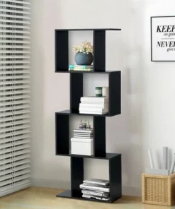 Costway 4-tier S-Shaped Bookcase Free Standing Storage Rack Wooden Display Decor Black 13 Costway 4-tier S-Shaped Bookcase Free Standing Storage Rack Wooden Display Decor Black -Bookshelves Sales Shop unnamed file 3045