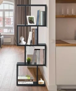 Costway 4-tier S-Shaped Bookcase Free Standing Storage Rack Wooden Display Decor Black 14 Costway 4-tier S-Shaped Bookcase Free Standing Storage Rack Wooden Display Decor Black -Bookshelves Sales Shop unnamed file 3046