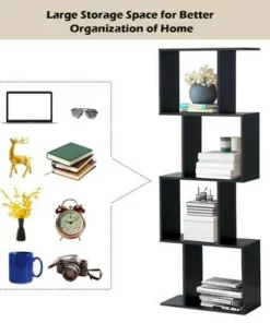 Costway 4-tier S-Shaped Bookcase Free Standing Storage Rack Wooden Display Decor Black 16 Costway 4-tier S-Shaped Bookcase Free Standing Storage Rack Wooden Display Decor Black -Bookshelves Sales Shop unnamed file 3048