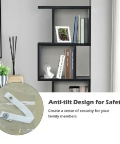 Costway 4-tier S-Shaped Bookcase Free Standing Storage Rack Wooden Display Decor Black 18 Costway 4-tier S-Shaped Bookcase Free Standing Storage Rack Wooden Display Decor Black -Bookshelves Sales Shop unnamed file 3050