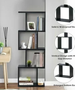 Costway 4-tier S-Shaped Bookcase Free Standing Storage Rack Wooden Display Decor Black 19 Costway 4-tier S-Shaped Bookcase Free Standing Storage Rack Wooden Display Decor Black -Bookshelves Sales Shop unnamed file 3051