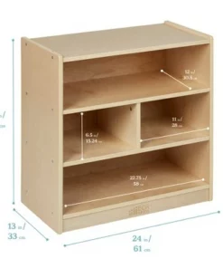 ECR4Kids Building Block Storage Cart - 4-Cubby Birch Cabinet on Casters, 24" H