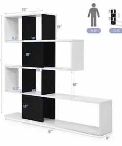 Costway 5-Tier Bookshelf Corner Ladder Bookcase Display Storage Rack Black White