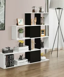 Costway 5-Tier Bookshelf Corner Ladder Bookcase Display Storage Rack Black White -Bookshelves Sales Shop unnamed file 3109