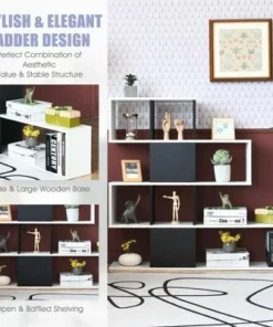 Costway 5-Tier Bookshelf Corner Ladder Bookcase Display Storage Rack Black White -Bookshelves Sales Shop unnamed file 3110