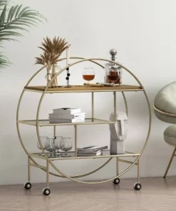 Cragin Contemporary 3 Shelf Circular Bookcase Black/Gold/Antique - Christopher Knight Home