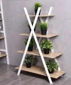 Costway 4-Tier Bookshelf Storage Display Shelves Bookcase Ladder X-Shape Brown/Black