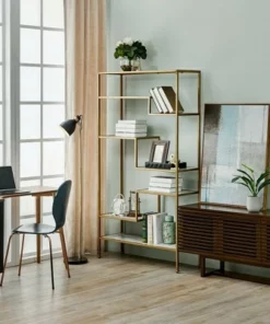 72" Marmo Large 5 Tier Display Shelf Faux Marble/Brass - Teamson Home -Bookshelves Sales Shop unnamed file 3154