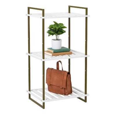 Honey-Can-Do 3 Tier Square Tube Shelf Olive and White 3 Honey-Can-Do 3 Tier Square Tube Shelf Olive and White