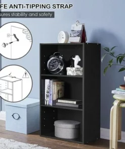 Costway 2 PCS 3 Tier Open Shelf Bookcase Multi-functional Storage Display Cabinet Black -Bookshelves Sales Shop unnamed file 322