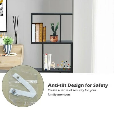 Costway 3-tier S-Shaped Bookcase Free Standing Storage Rack Wooden Display Decor Black 10 Costway 3-tier S-Shaped Bookcase Free Standing Storage Rack Wooden Display Decor Black - Image 8