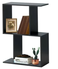 Costway 2-tier S-Shaped Bookcase Free Standing Storage Rack Wooden Display Decor Black -Bookshelves Sales Shop unnamed file 3229