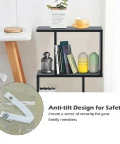 Costway 2-tier S-Shaped Bookcase Free Standing Storage Rack Wooden Display Decor Black -Bookshelves Sales Shop unnamed file 3234