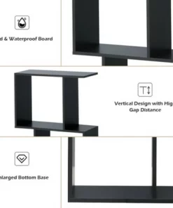 Costway 2-tier S-Shaped Bookcase Free Standing Storage Rack Wooden Display Decor Black -Bookshelves Sales Shop unnamed file 3235