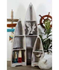 Set of 3 Coastal Wood Shelving Unit - Olivia & May Brown