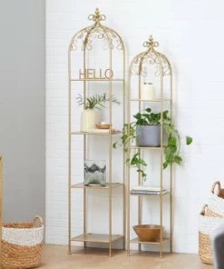 Olivia & May Set of 2 Contemporary Metal Shelving Unit Gold - Olivia & May