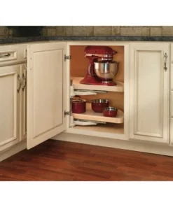 Rev-A-Shelf 4WLS882-32-570 32 Inch Wooden 2 Shelf Half Moon Lazy Susan Turntable Storage Kitchen Organizer for Blind Corner Cabinets
