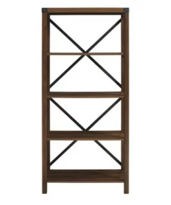 Sophie Rustic Farmhouse X Frame Bookshelf - Saracina Home Gray Wash