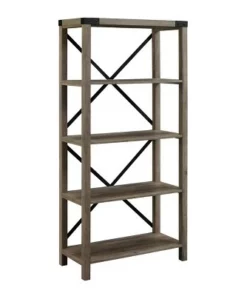 Sophie Rustic Farmhouse X Frame Bookshelf - Saracina Home Gray Wash -Bookshelves Sales Shop unnamed file 3378