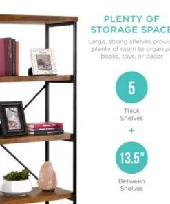 Best Choice Products 5-Tier Rustic Industrial Bookshelf Display Décor Accent w/ Metal Frame, Wood Shelves -Bookshelves Sales Shop unnamed file 3413
