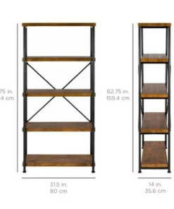 Best Choice Products 5-Tier Rustic Industrial Bookshelf Display Décor Accent w/ Metal Frame, Wood Shelves -Bookshelves Sales Shop unnamed file 3416