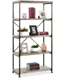 Best Choice Products 5-Tier Rustic Industrial Bookshelf Display Décor Accent w/ Metal Frame, Wood Shelves -Bookshelves Sales Shop unnamed file 3418