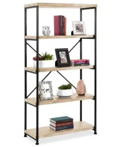 Best Choice Products 5-Tier Rustic Industrial Bookshelf Display Décor Accent w/ Metal Frame, Wood Shelves -Bookshelves Sales Shop unnamed file 3419