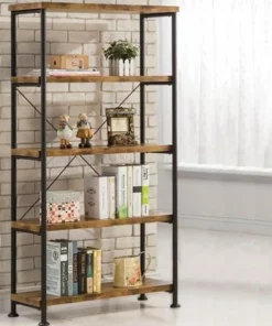 Coaster Furniture Barritt Collection 5 Shelf Durable Heavy Duty Steel Metal 63 inch Bookcase Shelf, Antique Nutmeg Finish with Black Metal Frame -Bookshelves Sales Shop unnamed file 3495