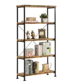 Coaster Furniture Barritt Collection 5 Shelf Durable Heavy Duty Steel Metal 63 inch Bookcase Shelf, Antique Nutmeg Finish with Black Metal Frame -Bookshelves Sales Shop unnamed file 3496