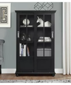 Capewood Bookcase with Sliding Glass Doors 51" - Room & Joy Black -Bookshelves Sales Shop unnamed file 3499
