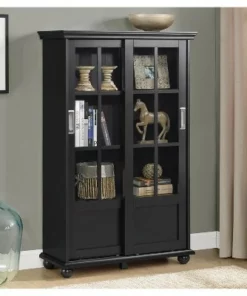 Capewood Bookcase with Sliding Glass Doors 51" - Room & Joy Black -Bookshelves Sales Shop unnamed file 3500